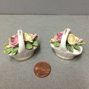 Two porcelain China Baskets with flowers. Unknown maker. See photos for marking